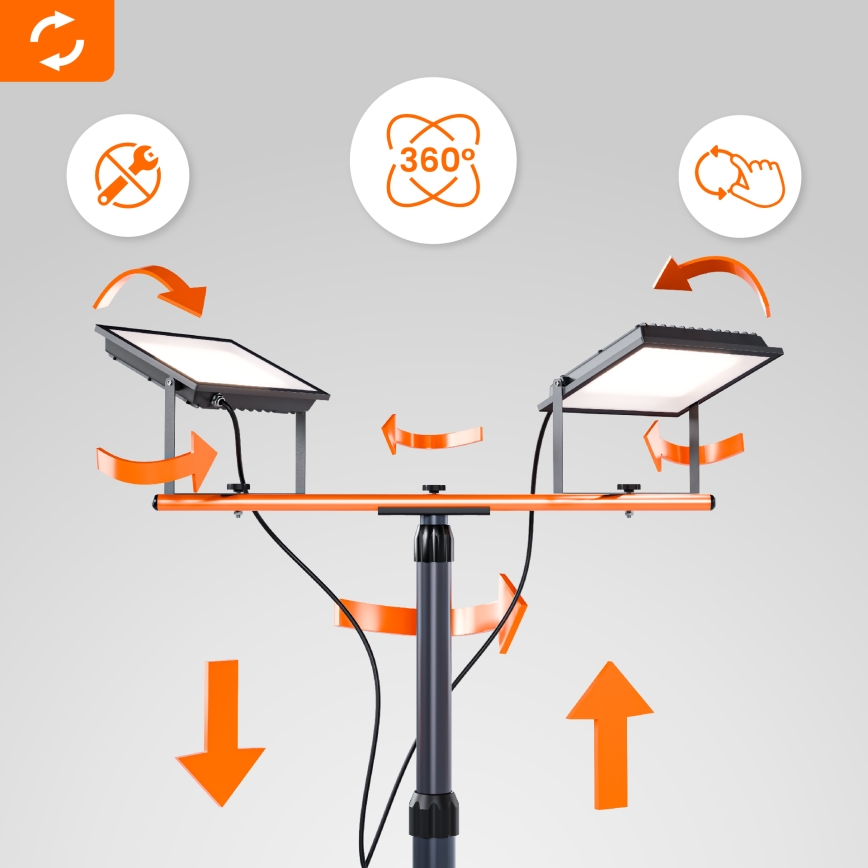 LED reflektor sa stalkom 2xLED/100W/230V 4500K IP65 crna/narančasta