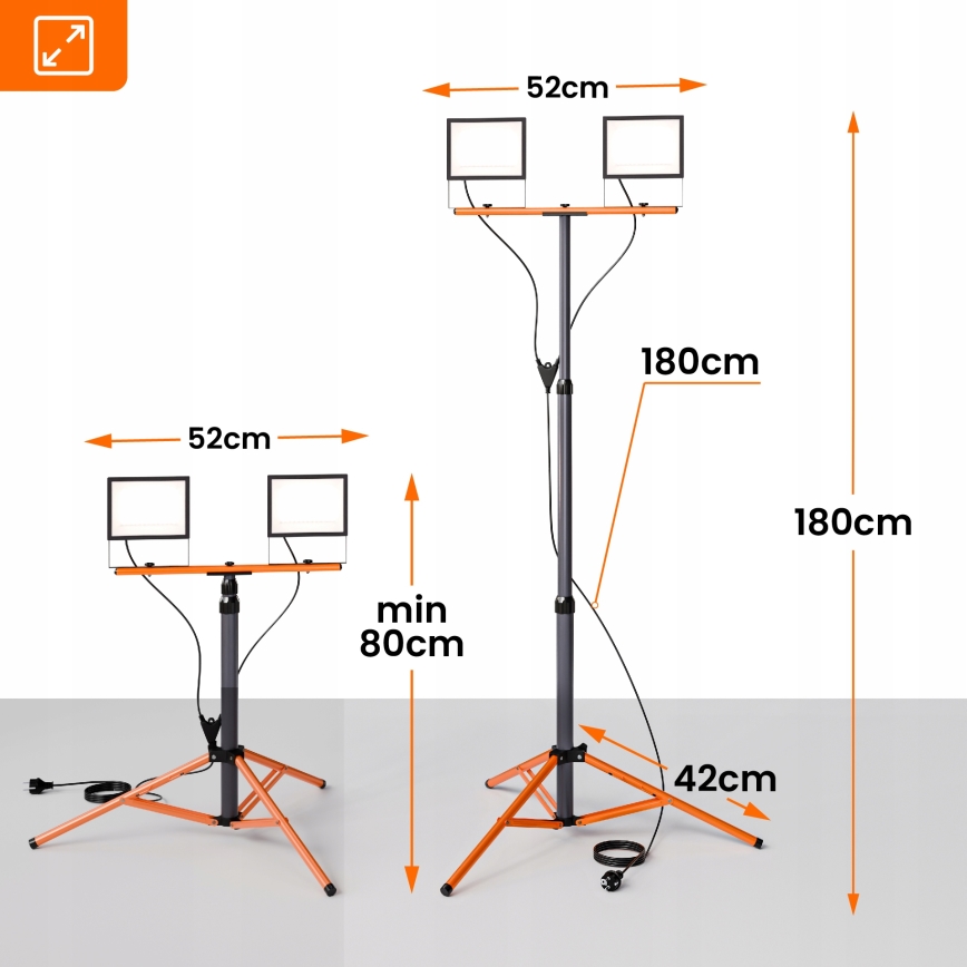 LED reflektor sa stalkom 2xLED/100W/230V 4500K IP65 crna/narančasta
