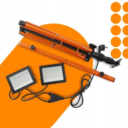 LED reflektor sa stojanom 2xLED/50W/230V 4500K IP65 crna/narančasta