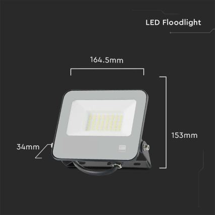 LED Reflektor SAMSUNG CHIP LED/30W/230V 4000K IP65 crna