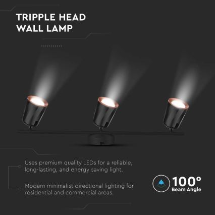 LED Reflektorska svjetiljka 3xLED/5W/230V 3000K crna