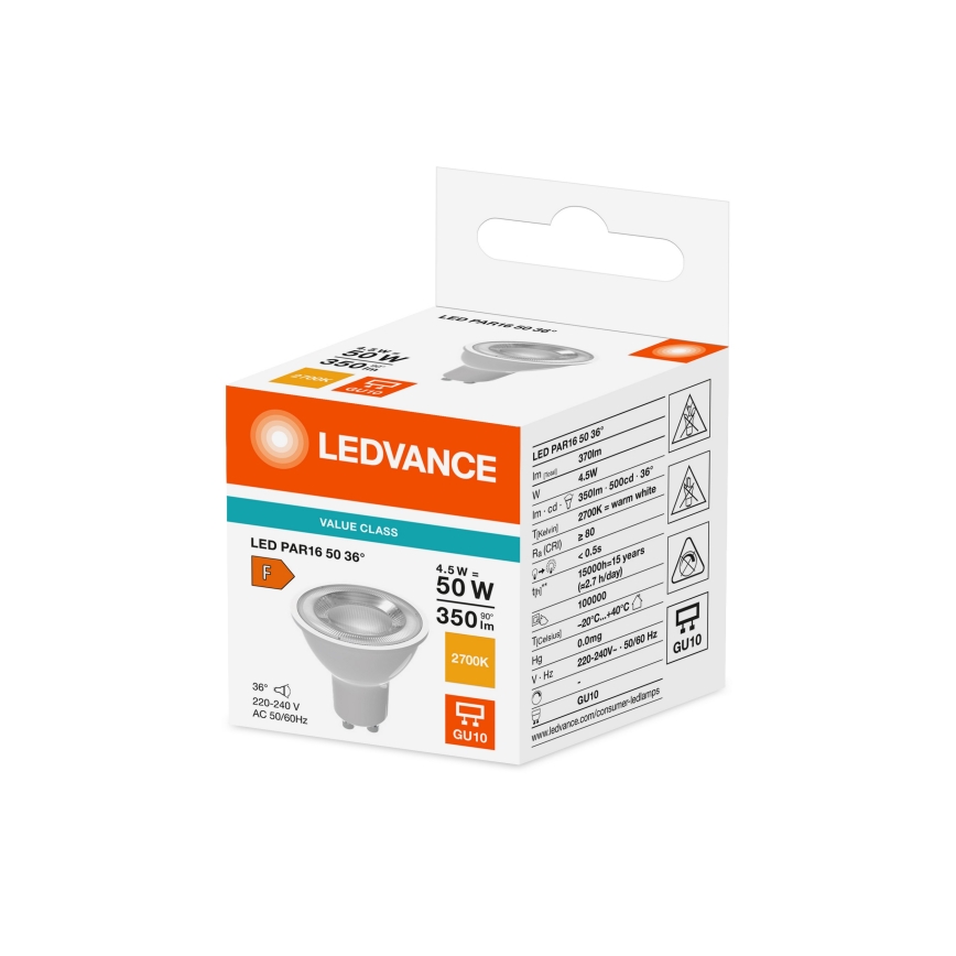 LED reflektorska žarulja PAR16 GU10/4,5W/230V 2700K 36° - Ledvance