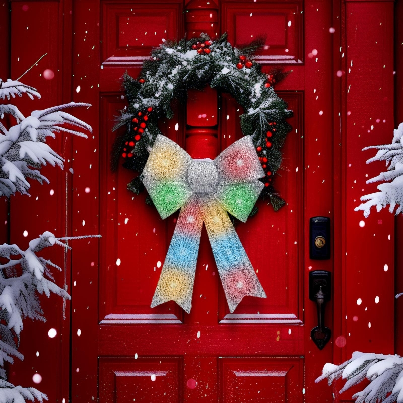 LED RGB Božićna dekoracija 11xLED/3xLR44 40x30 cm srebrna mašna