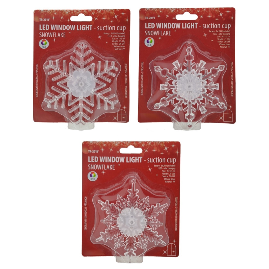 LED RGB božićna dekoracija s usisnom čašicom LED/3xLR44 pahuljica