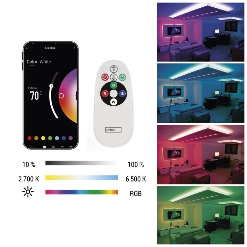 LED RGB+CCT Prigušiva traka GOSMART LED/21W/230V 5 m 2700-6500K IP44 Wi-Fi + daljinski upravljač