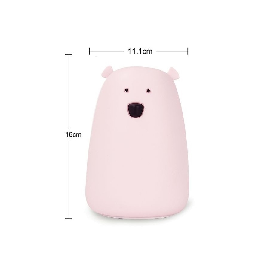 LED RGB Dječja lampica na dodir BEAR LED/0,8W/5V ružičasta + USB