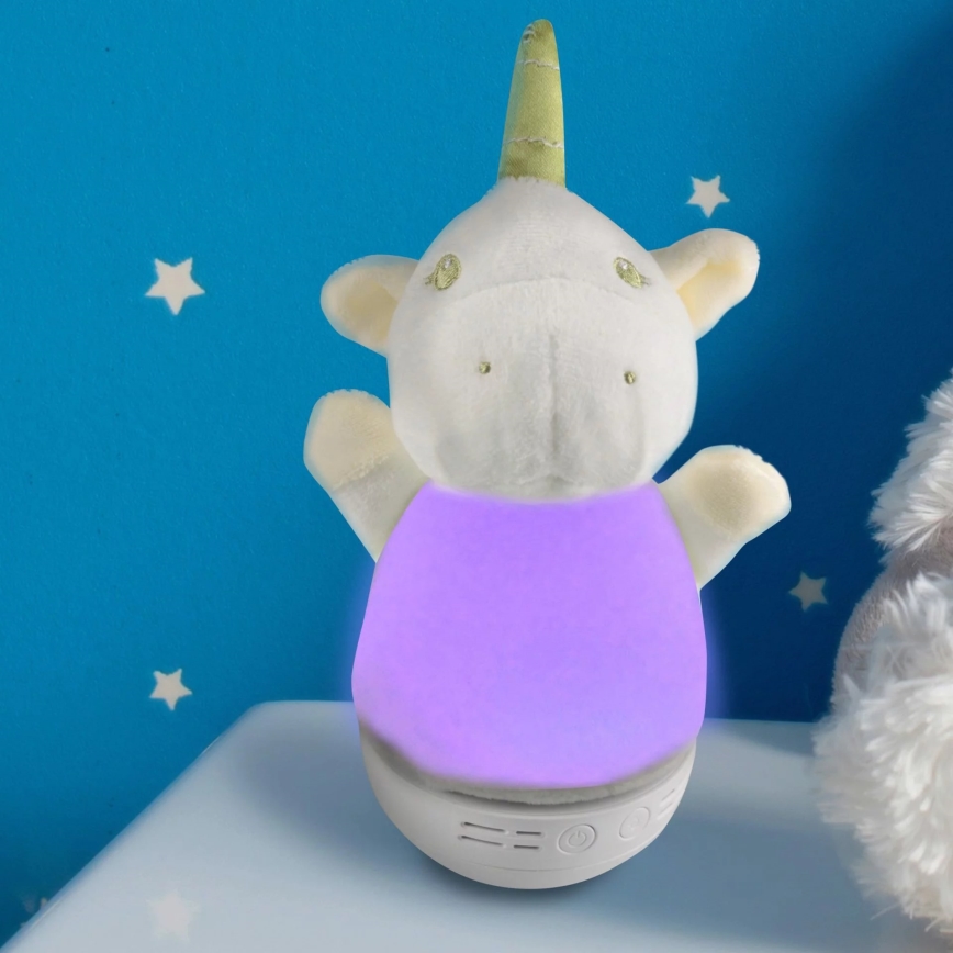 LED RGB Dječja noćna lampica s melodijom 3xAAA/5V jednorog