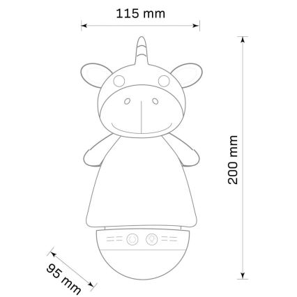 LED RGB Dječja noćna lampica s melodijom 3xAAA/5V jednorog
