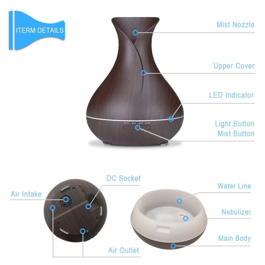 LED RGB Ovlaživač i ionizator zraka 400 ml