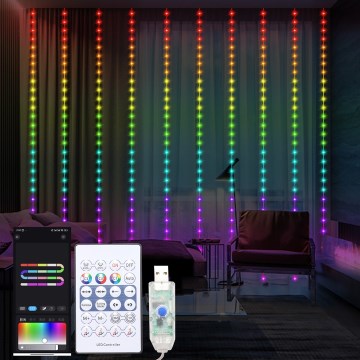 LED RGB Prigušiva božićna svjetlosna zavjesa WIZARD 300xLED/USB 3x3m + daljinski upravljač