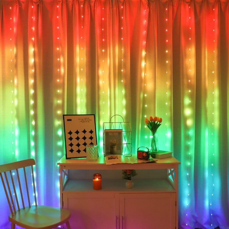 LED RGB Prigušiva božićna svjetlosna zavjesa WIZARD 300xLED/USB 3x3m + daljinski upravljač