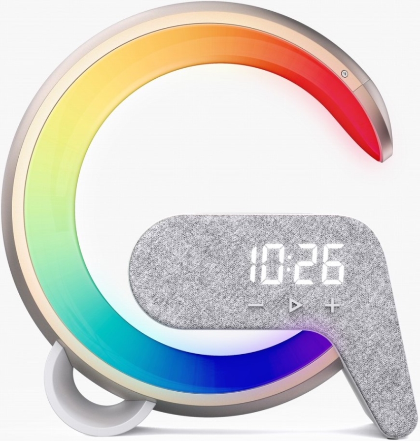 LED RGB Prigušiva stolna lampa s budilicom i Qi punjenjem 30W/230V zlatna