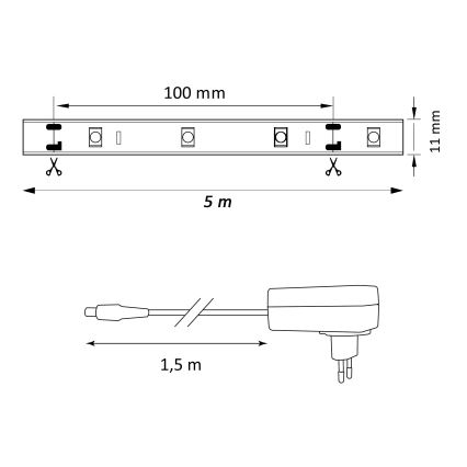 LED RGB Prigušiva traka MAGIC 5 m LED/24W/230V + DU