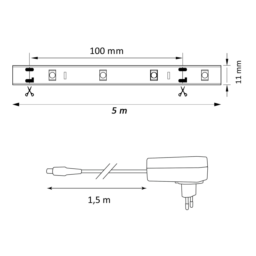 LED RGB Prigušiva traka MAGIC 5 m LED/24W/230V + DU