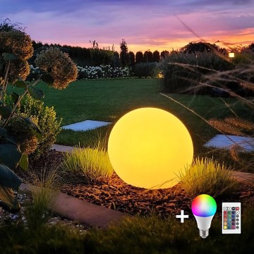 LED RGB Prigušiva vanjska lampa GLOBO 1xE27/8,5W/230V pr. 60 cm IP44 + daljinski upravljač