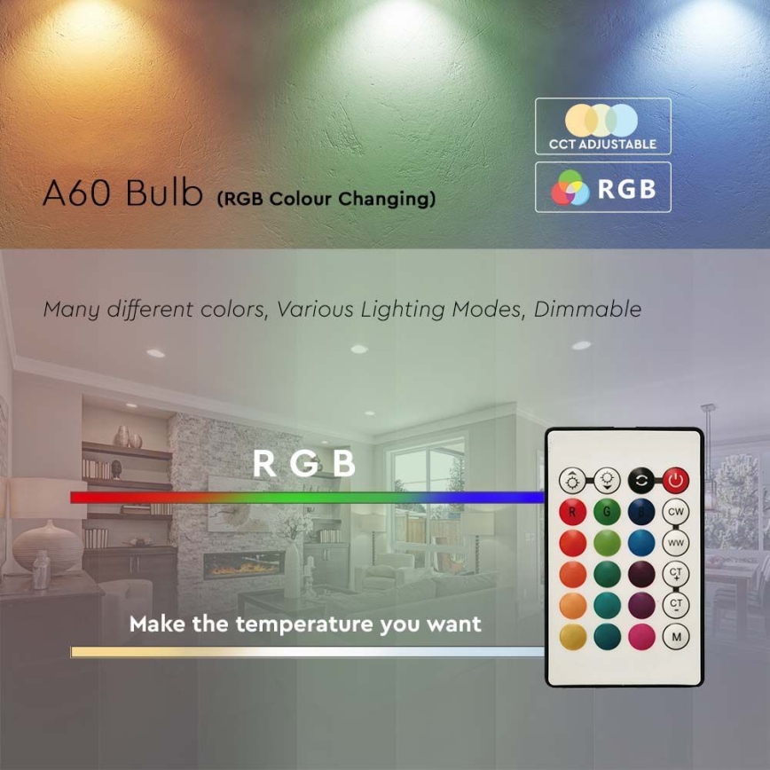 LED RGB Prigušiva žarulja A60 E27/8,5W/230V 4000K + daljinski upravljač