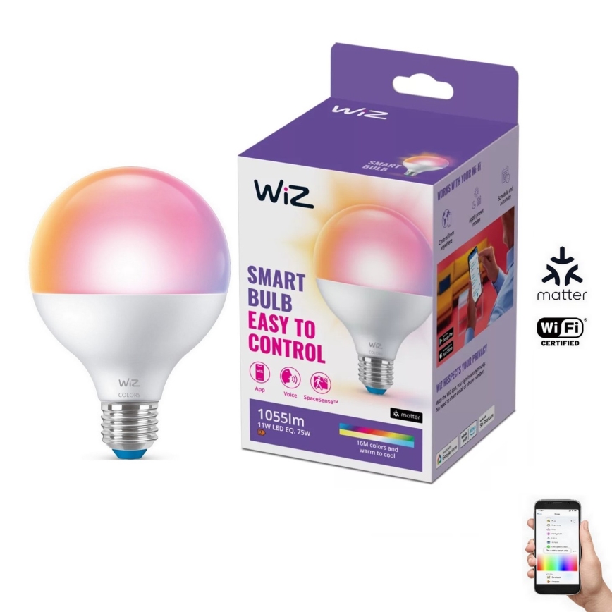 LED RGB Prigušiva žarulja G95 E27/11W/230V 2200-6500K Wi-Fi - WiZ