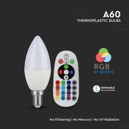 LED RGB prigušivačka žarulja E14/3,5W/230V 6400K + daljinski upravljač