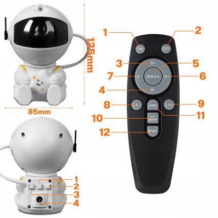 LED RGB projektor LED/5W/5V astronaut + daljinski upravljač