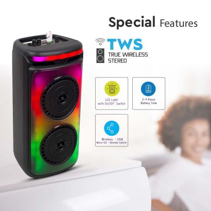 LED RGB Punjivi zvučnik s mikrofonom 400W/2400 mAh + daljinski upravljač