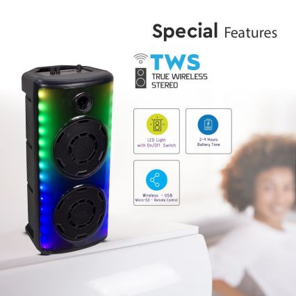 LED RGB Punjivi zvučnik s mikrofonom 600W/2400 mAh + daljinski upravljač
