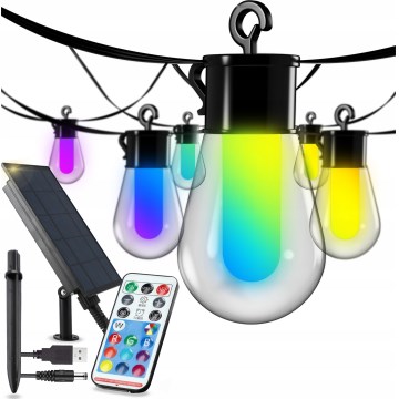 LED RGB solarni dekorativni niz s podesivom svjetlinom 15xLED/18 funkcija USB 6 m IP44 crna + daljinski upravljač