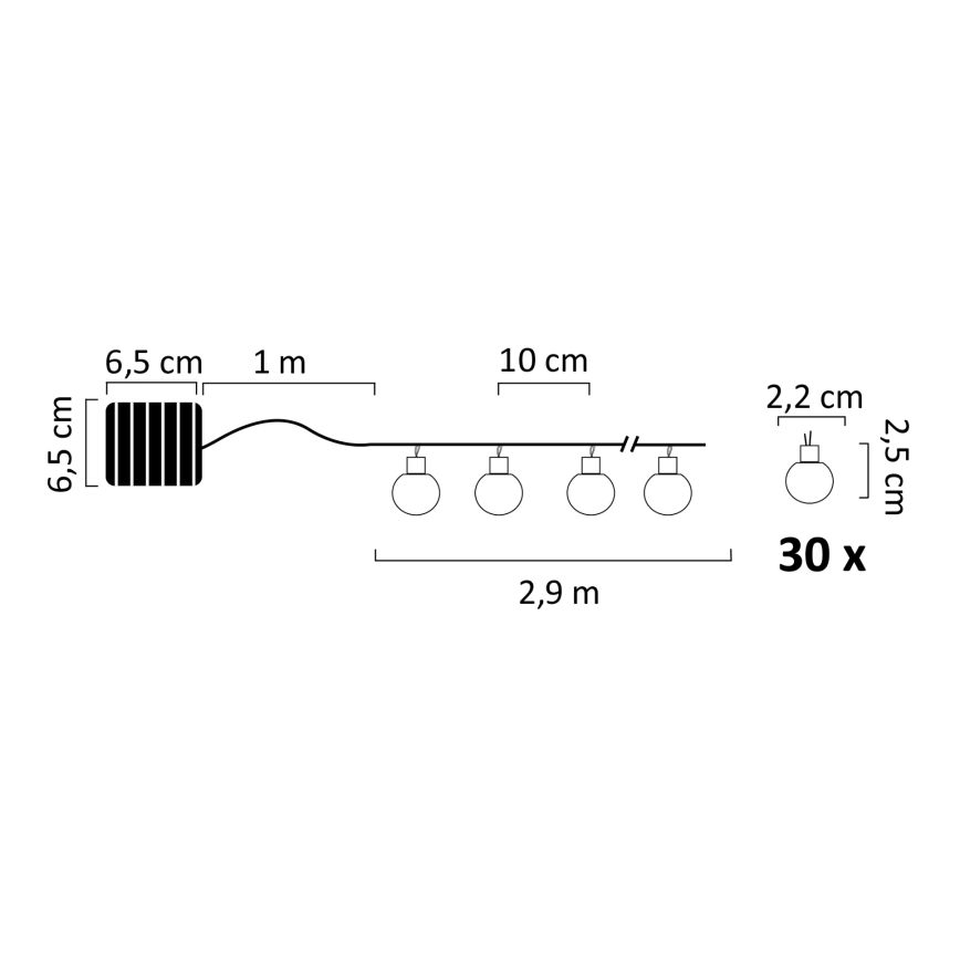 LED RGB Solarni lanac PARTY 30xLED/1,2V 400 mAh 3,9 m IP44