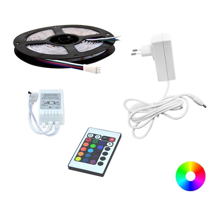 LED RGB traka 5m + daljinski upravljač + napajanje adapter 24W/12V