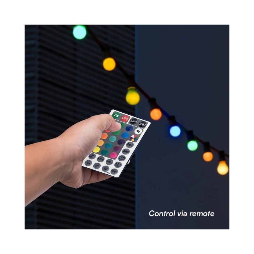 LED RGB Vanjski lanac STRING 13 m 15xLED/0,5W/230V IP44 + daljinski upravljač