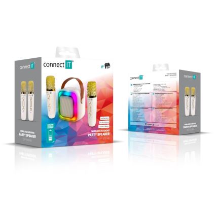 CONNECT IT CSP-1010-BG - LED RGB zvučnik s 2 bežična mikrofona, 5W/1200 mAh + 2x 400 mAh, krem/zlatna