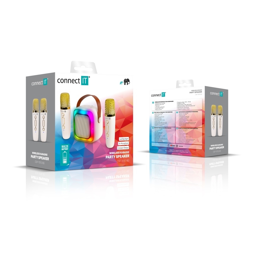 CONNECT IT CSP-1010-BG - LED RGB zvučnik s 2 bežična mikrofona, 5W/1200 mAh + 2x 400 mAh, krem/zlatna