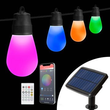 LED RGBIC podesiva solarna girlanda 15xLED/1,3W/3,7V 2200 mAh 8 m IP65 crna + daljinski upravljač