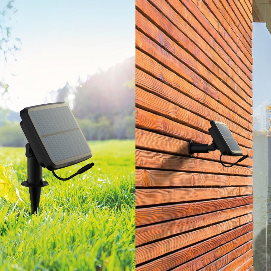LED RGBIC solarni lanac s mogućnošću prigušivanja 30xLED/1,3W/3,7/5V 2200 mAh 14,37 m IP65 crna + daljinski upravljač