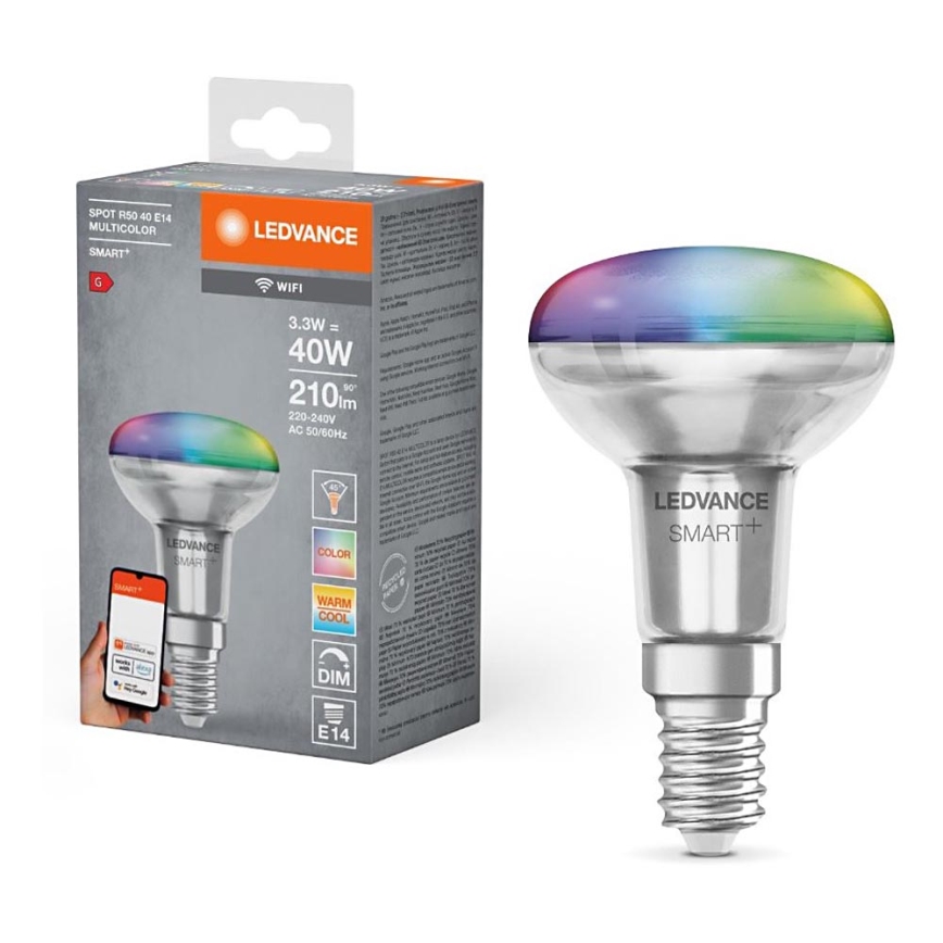 LED RGBW dimabilna reflektorska žarulja SMART+ R50 E14/3,3W/230V 2700-6500K Wi-Fi - Ledvance