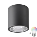 LED RGBW Dimmable Stropna Lampa JUPITER 1xE27/6,5W/230V 2700-6500K Wi-Fi promjera 13 cm crna