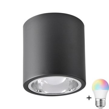 LED RGBW Dimmable Stropna Lampa JUPITER 1xE27/6,5W/230V 2700-6500K Wi-Fi promjera 13 cm crna