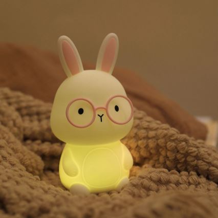 LED RGBW Dimmabilna dječja dodirna lampa FLORKA LED/1W/5V USB 1200 mAh zeko bijela/ružičasta