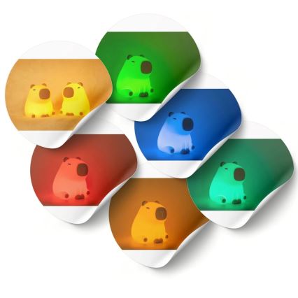 LED RGBW Dimmabilna dječja dodirna lampa LED/1W/5V USB 1200 mAh kapibara