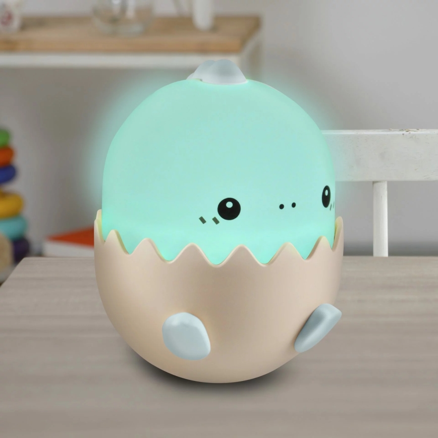 LED RGBW Prigušiva dječja dodirna lampa BABY DINO LED/0,75W/5V USB 1200 mAh plava