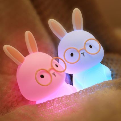 LED RGBW Prigušiva dječja dodirna lampa FLORKA LED/1W/5V USB 1200 mAh zečić bijela/ružičasta