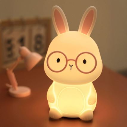 LED RGBW Prigušiva dječja dodirna lampa FLORKA LED/1W/5V USB 1200 mAh zečić bijela/ružičasta