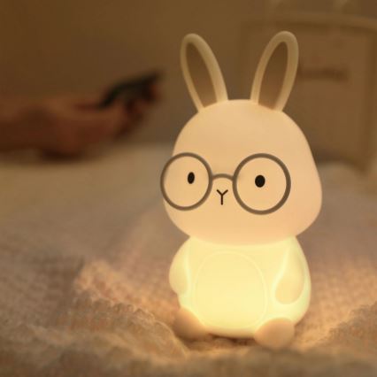 LED RGBW Prigušiva dječja dodirna lampa FLORKA LED/1W/5V USB 1200 mAh zečić bijela/siva