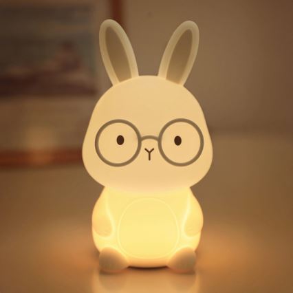 LED RGBW Prigušiva dječja dodirna lampa FLORKA LED/1W/5V USB 1200 mAh zečić bijela/siva