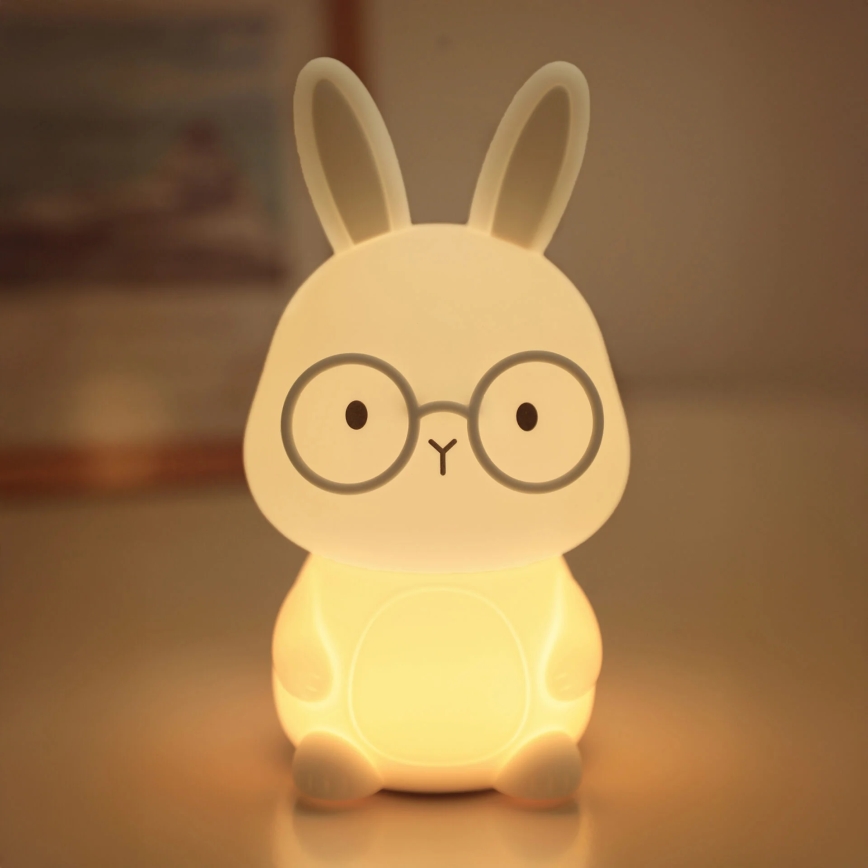 LED RGBW Prigušiva dječja dodirna lampa FLORKA LED/1W/5V USB 1200 mAh zečić bijela/siva