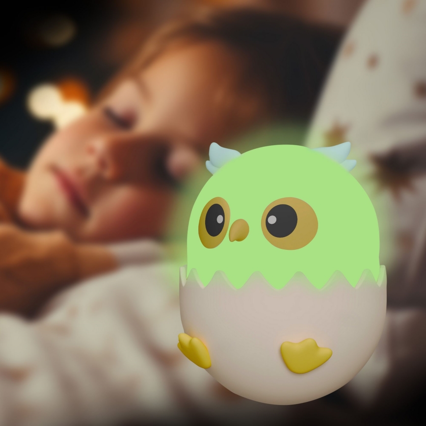 LED RGBW Prigušiva dječja dodirna lampa OWL LED/1W/5V USB 1200 mAh sova plava