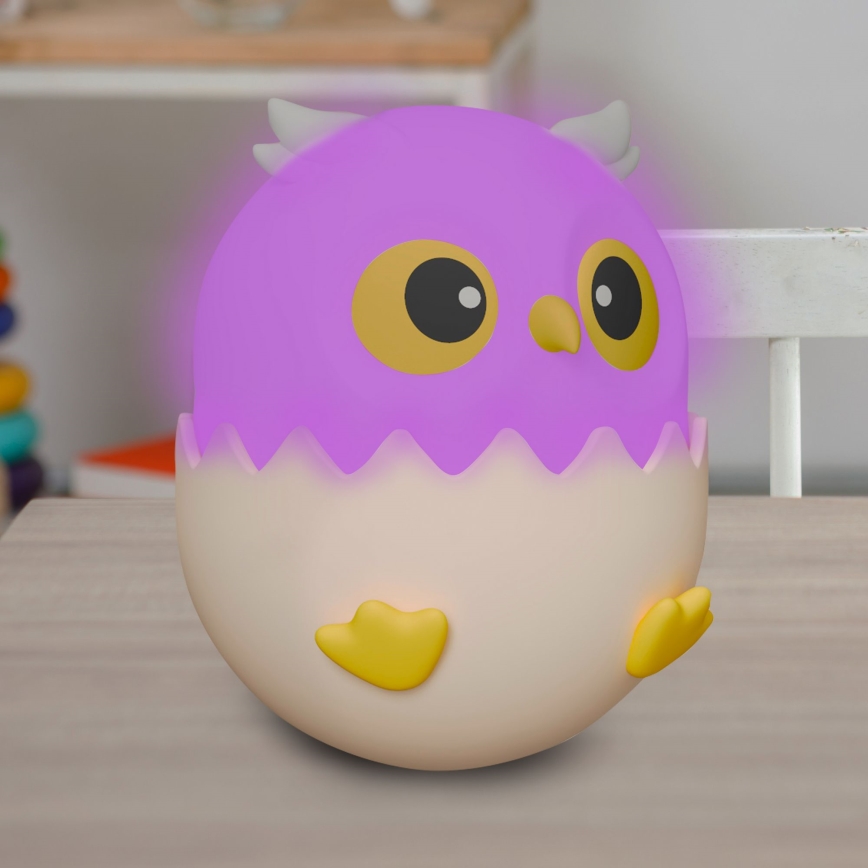 LED RGBW Prigušiva dječja dodirna lampa OWL LED/1W/5V USB 1200 mAh sova ružičasta