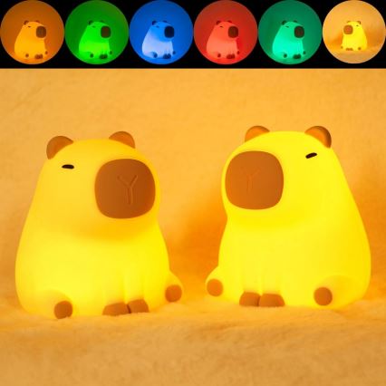 LED RGBW Prigušiva dječja dodirna lampa LED/1W/5V USB 1200 mAh kapibara