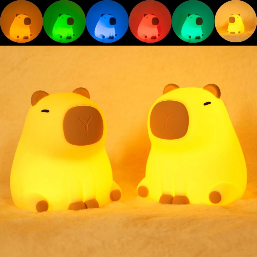 LED RGBW Prigušiva dječja dodirna lampa LED/1W/5V USB 1200 mAh kapibara