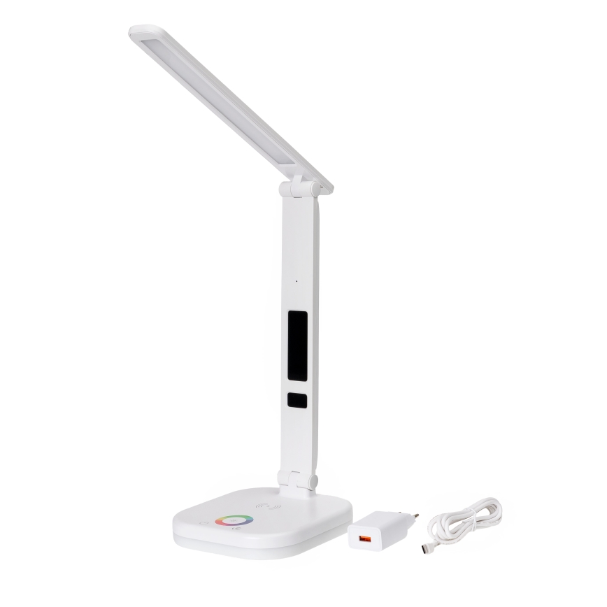 LED RGBW Prigušiva stolna lampa na dodir s bežičnim punjenjem zaslonom i USB portom MAGNUS LED/6W/5V 3000-6500K bijela