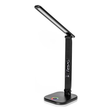 LED RGBW Prigušiva stolna lampa na dodir s bežičnim punjenjem LCD zaslonom i USB portom MAGNUS LED/6W/5V 3000-6500K crna